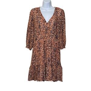 Lulus Leopard Print V-Neck Mini Dress Large Long Sleeve tiered
